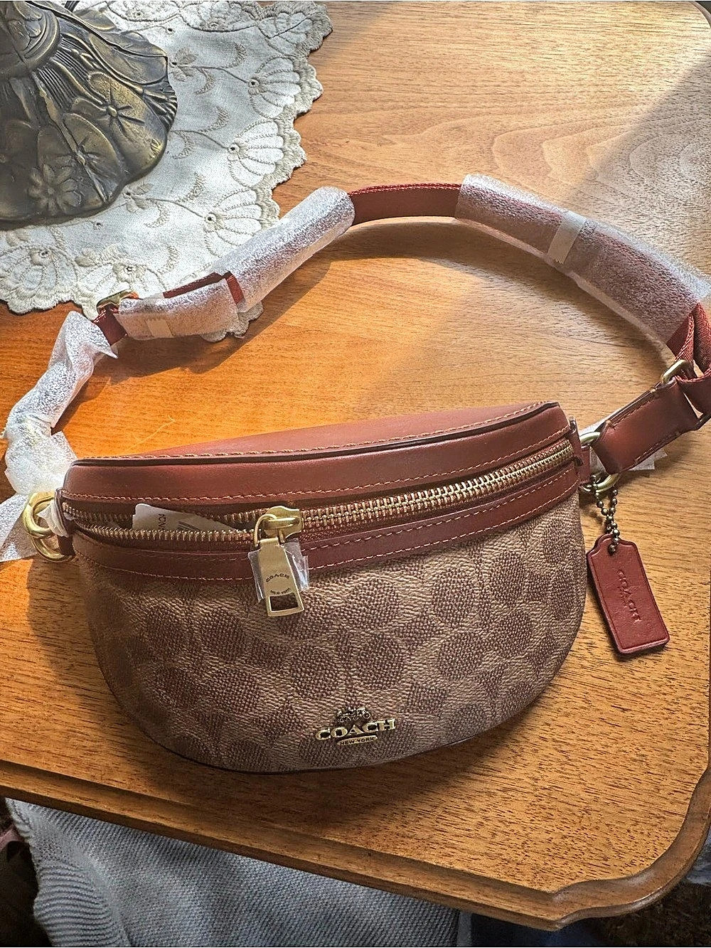Coach Signature Belt Bag Brown & Red